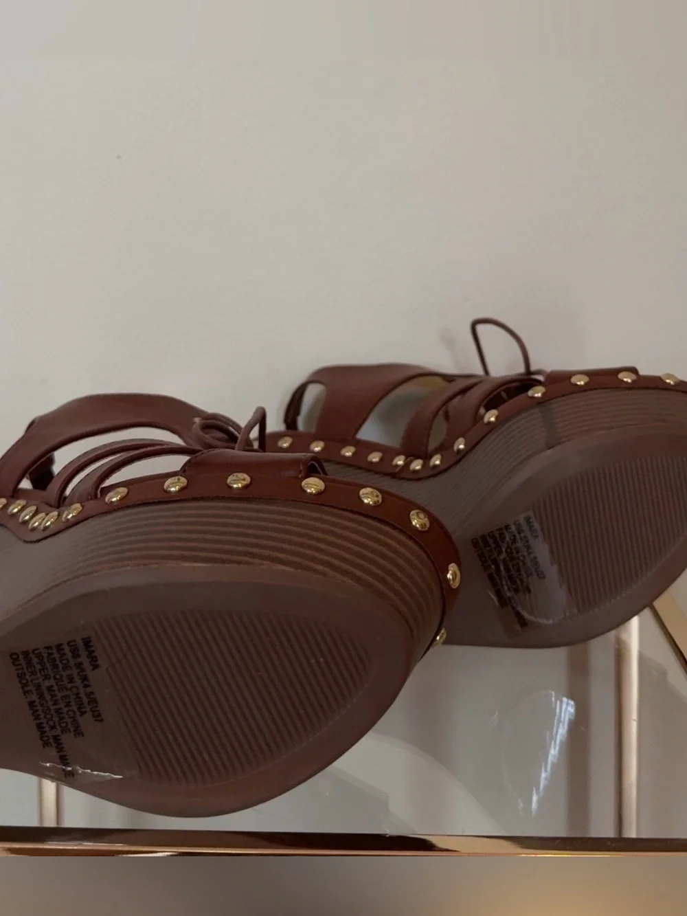 Brown Lace-Up Studded Platform Wedges